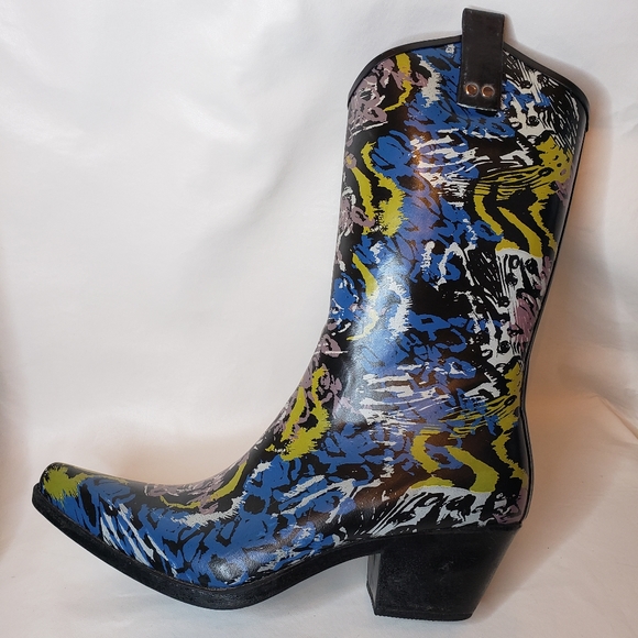 Nomad Yippy Rubber Boots Multicolor Pointed Toe Womens Size 10 Cowboy Rain Boots - Picture 5 of 16